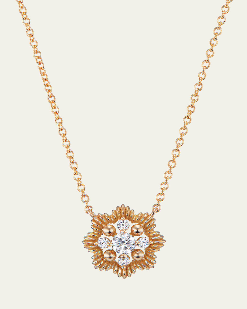 Lace Flower 18K Recycled Yellow Gold and Lab Grown Diamond Small Pendant Necklace